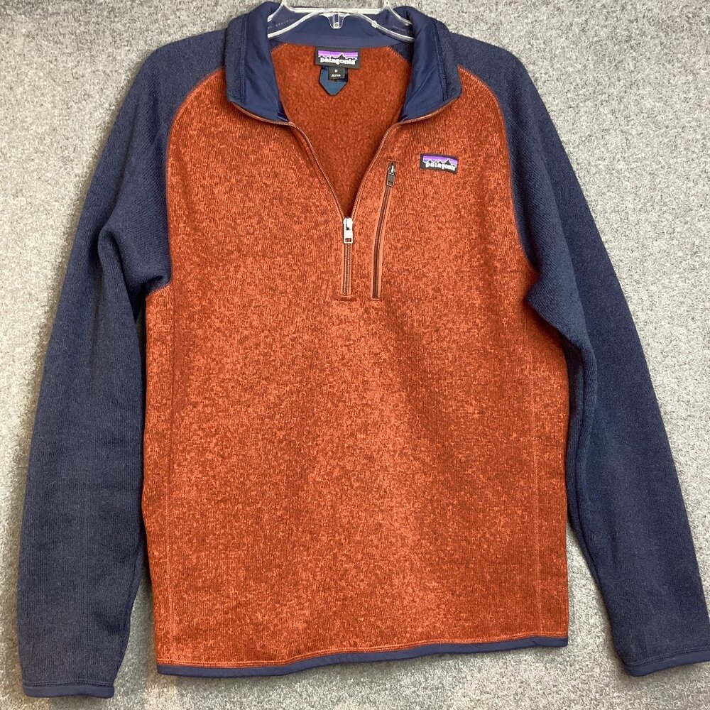 Patagonia Men's Better Sweater 1/4 Zip 2 Tone: Orange, Navy Size M